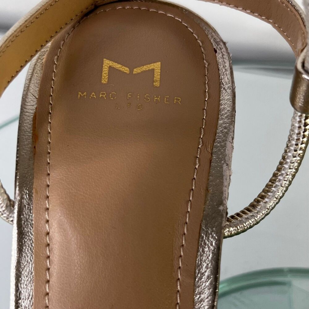 Marc Fisher Nabela Heel Sandals Gold Leather Square Toe Ankle Strap - Picture 5 of 5